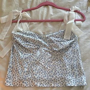 Hello Molly blue and white floral tie top